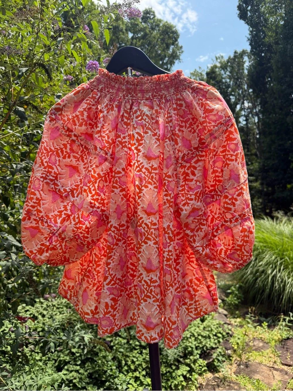 Free People Willow Smocked Balloon Sleeve Floral Top- Size M